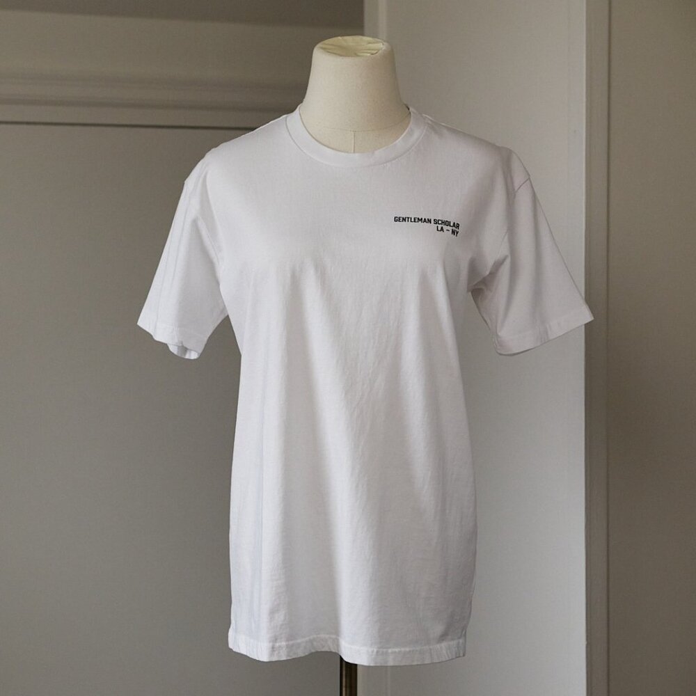 Gentleman Scholar NY LA White T-Shirt | Men's Psychedelic Text Design NWOT
